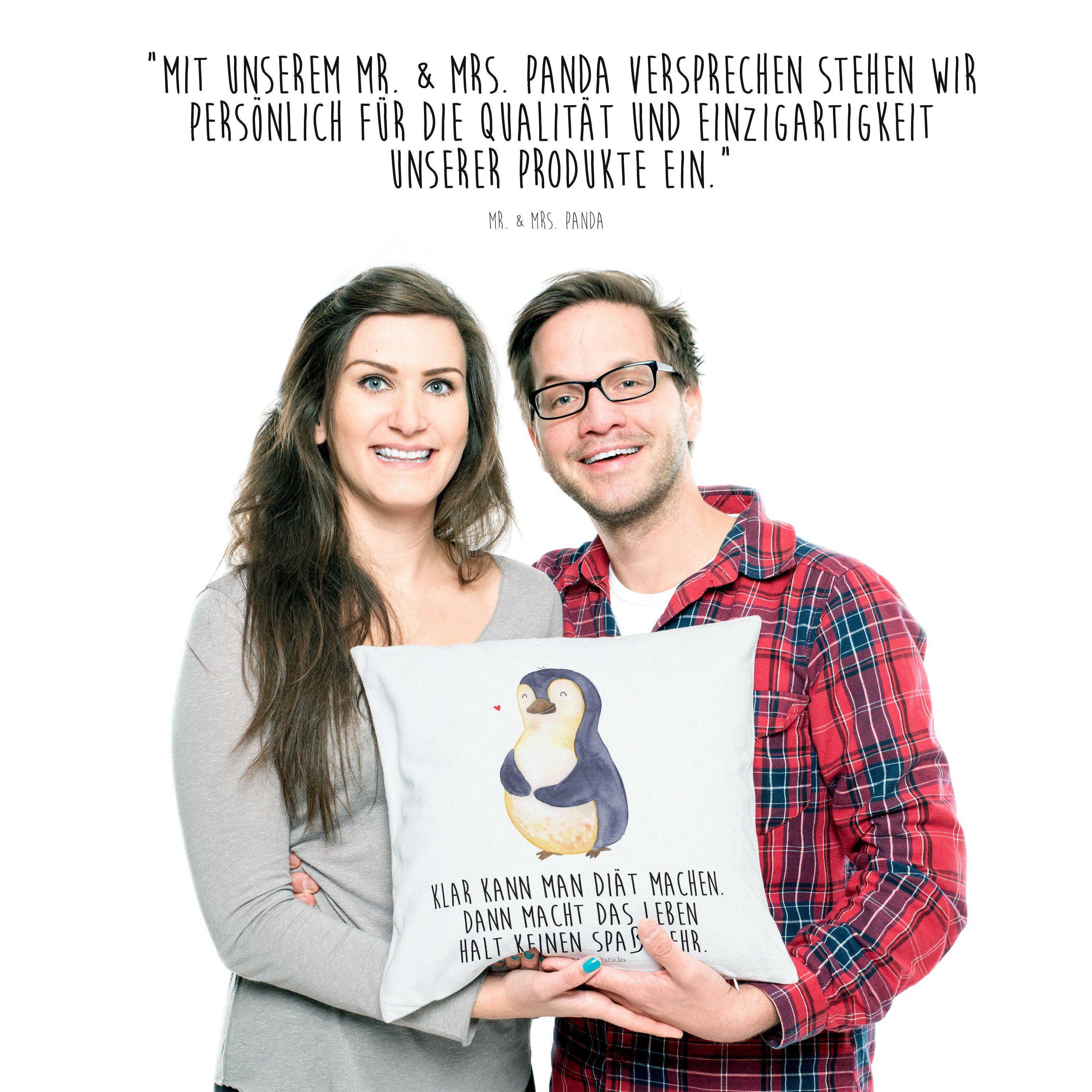 Mr. & Mrs. Panda Dekokissen Geschenk, Motivkissen, - Diät dick, Abnehmen, Kissenhü Pinguin - Weiß