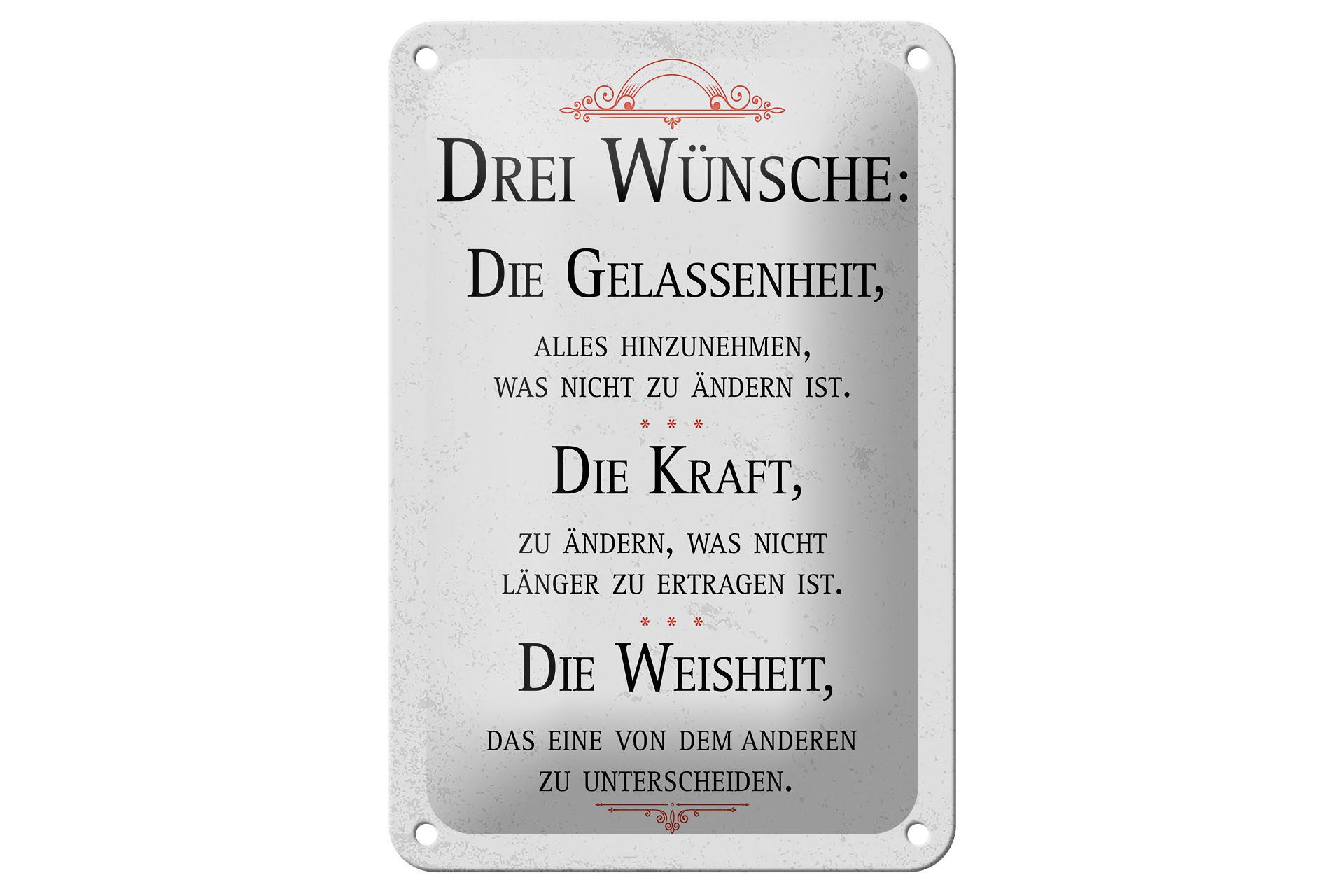 Metallschild Spruch Drei Wünsche Gelassenheit Weisheit 12x18cm Schild