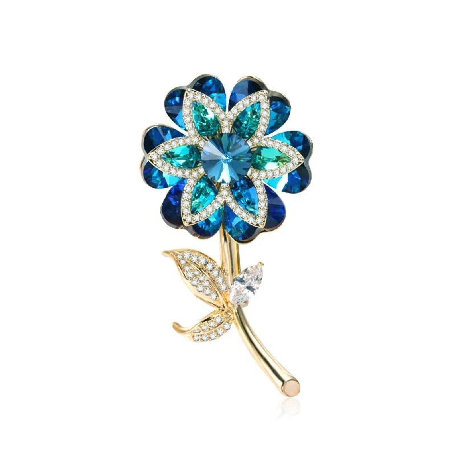 MayTree Brosche "seltene Blüte", mit Strass-Steinen blau (1-tlg), Metallbrosche in Form einer Blüte aus blauen - türkisen Glassteinen