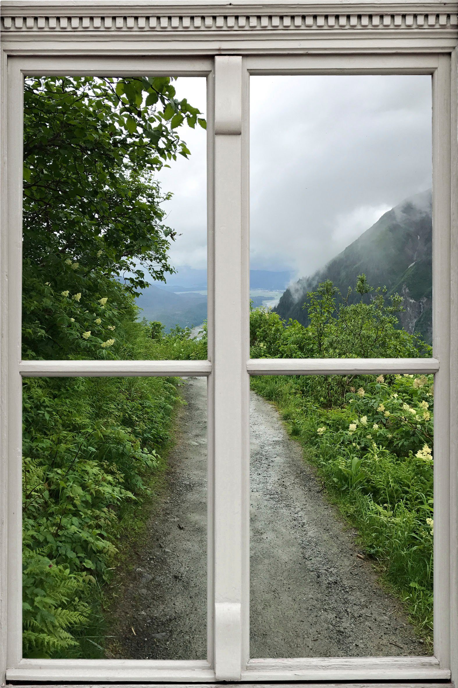 queence Wandsticker Waldweg, Wandsticker, Wandbild, selbstklebend, 3D, Fenster