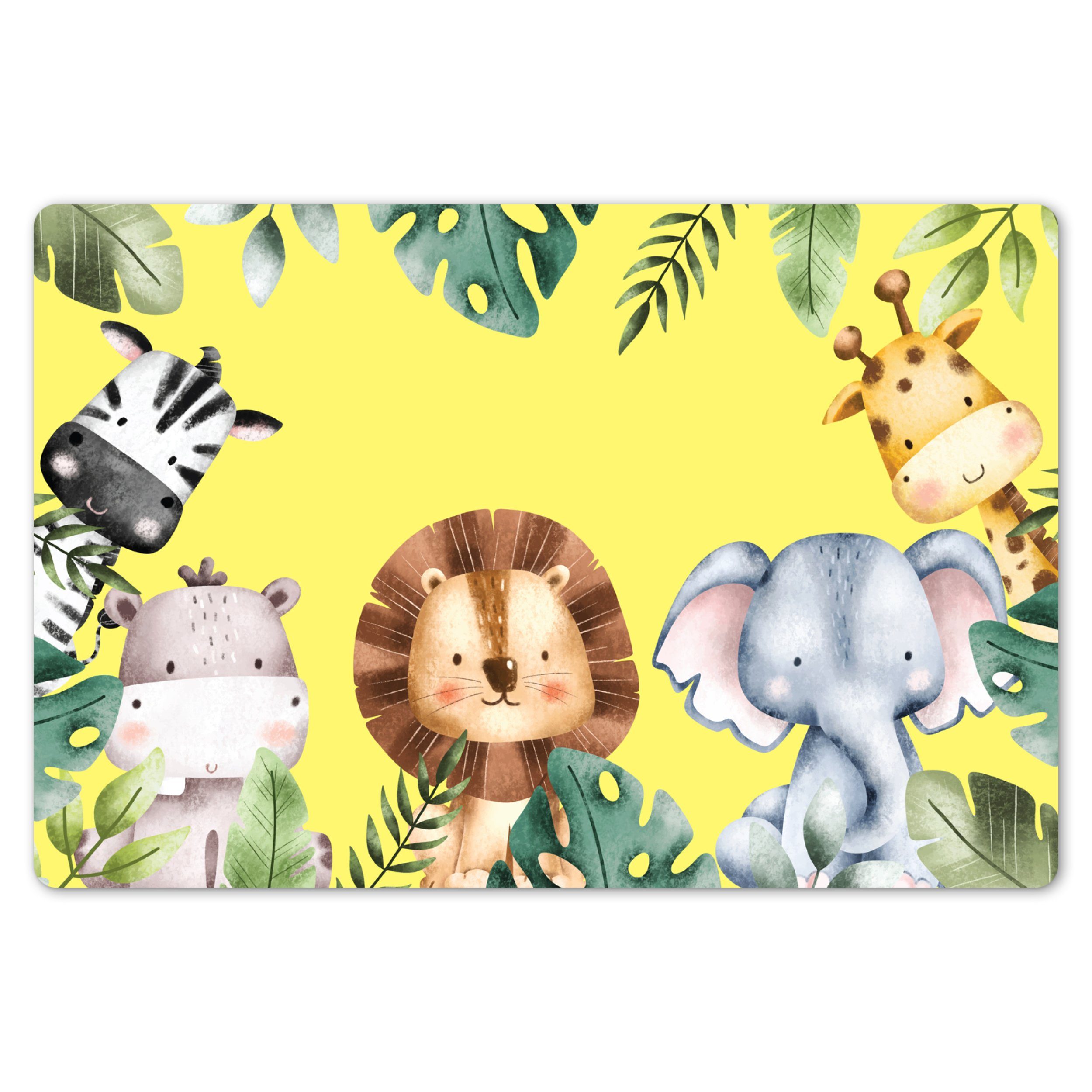 MuchoWow Platzset Tiere - Blätter - Kind - Gelb - Aquarell, (1-St), Kinder-Arbeitsunterlage Schreibtisch, Bastelmatte Kind, Zeichenmatte