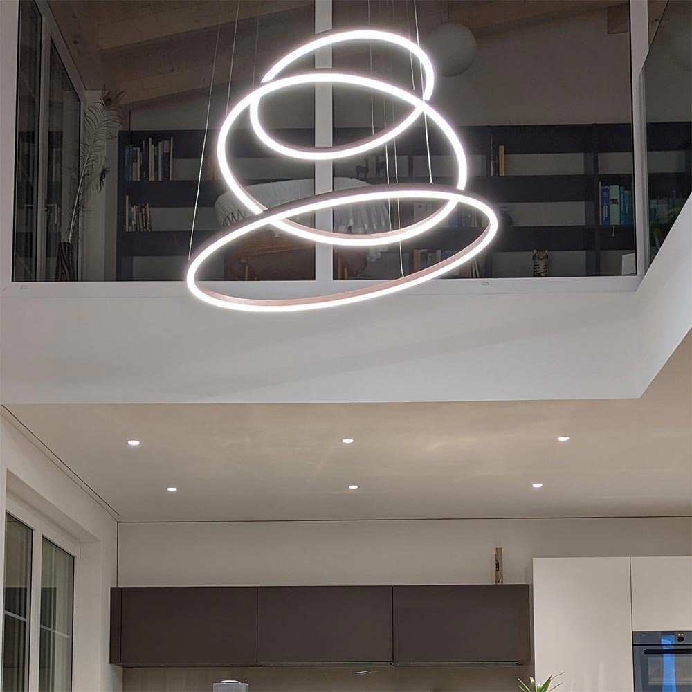 s.luce Pendelleuchte LED Phasenanschnitt/-abschnitt Warmweiß 2-flammig Dimmbar mit 3-flammig Aluminium, (Dimmschalter), Ring-Kombination oder