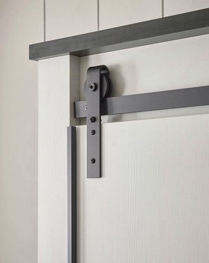 Furn.Design Kleiderschrank Stove (in Pinie weiß Landhaus, 3-türig 201 x 209) Spiegeltür mit Soft-Close-Funktion