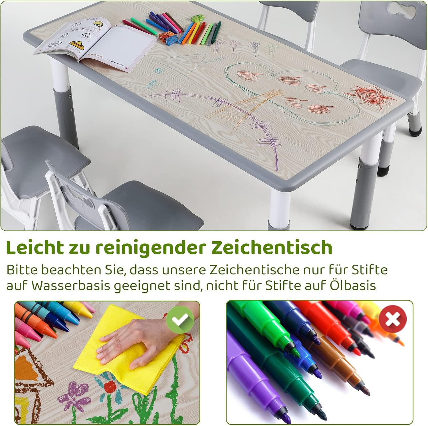 TLGREEN Kindersitzgruppe Plastik Kindermöbel, (5-tlg), Kindertisch mit 4 Stühlen Höhenverstellbar – Bild 4 von 5