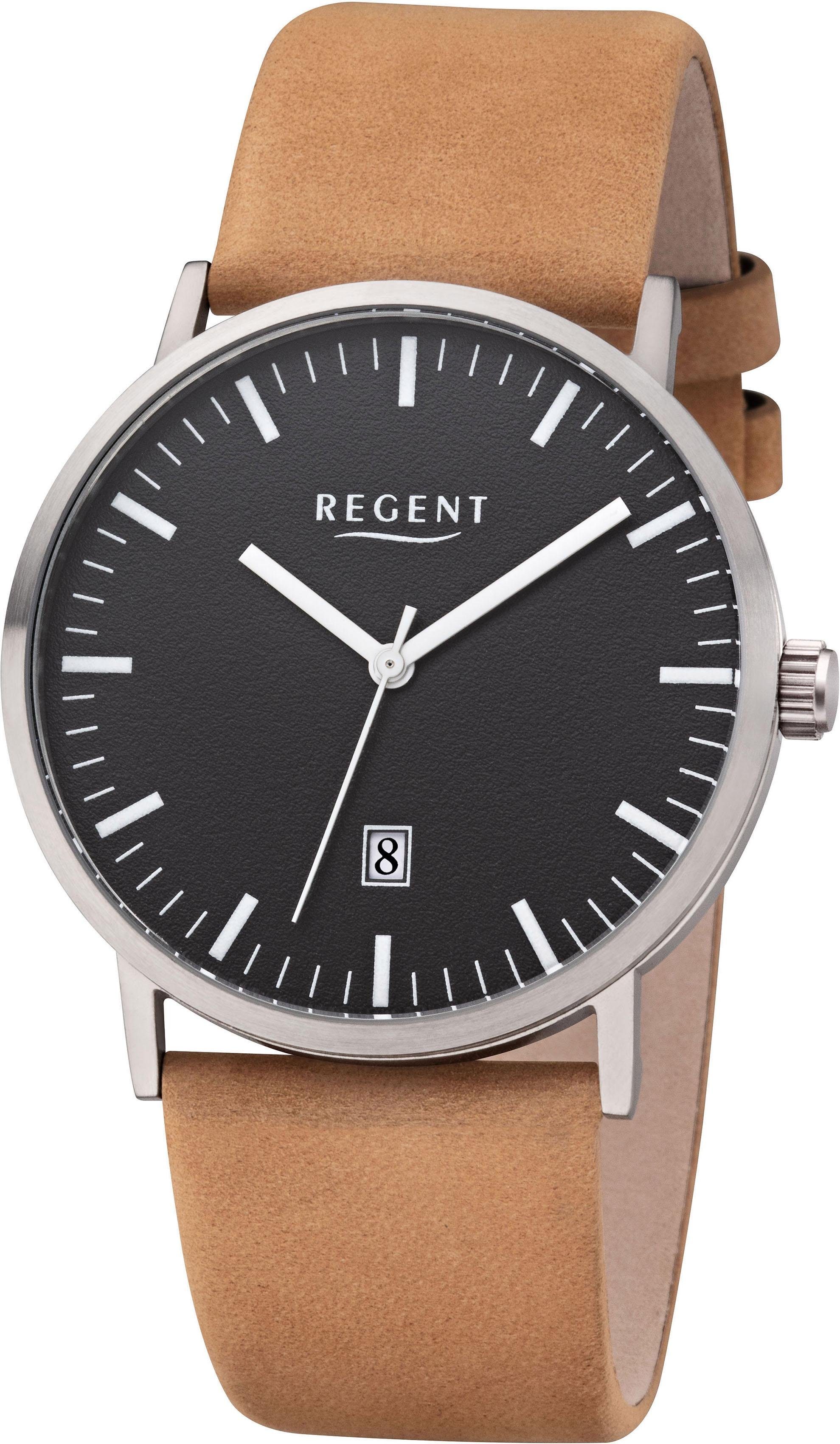 Regent Quarzuhr 39mm), Uhr rund, Regent Quarzwerk, (ca. mittel Herren Lederarmband Leder Herren Armbanduhr F-1234