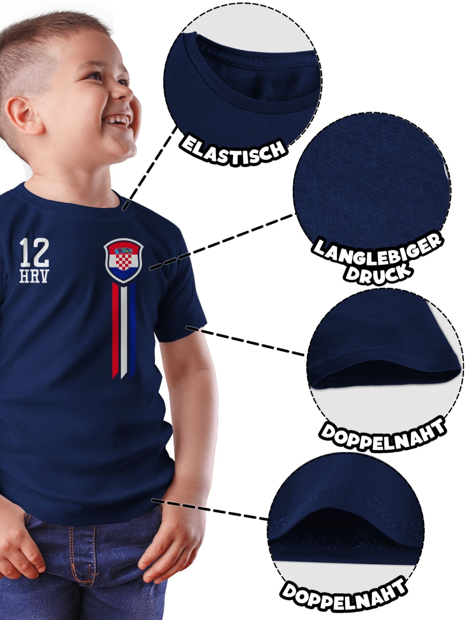 Fan-Shirt Dunkelblau EM T-Shirt Kroatien Kinder Fussball Shirtracer 12. Mann 2024 1