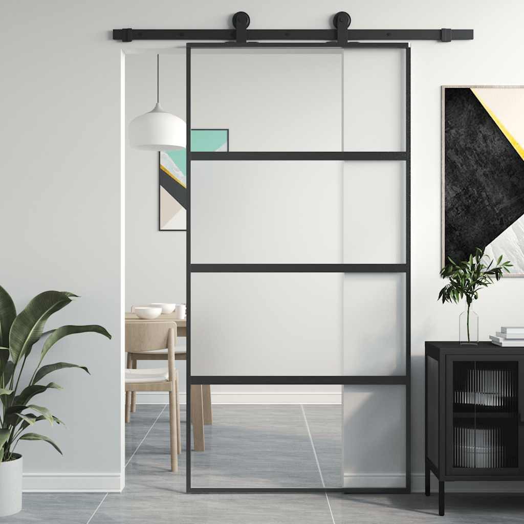 vidaXL Haustür Schiebetür Schwarz 102,5x205 cm Hartglas und Aluminium (1-St)