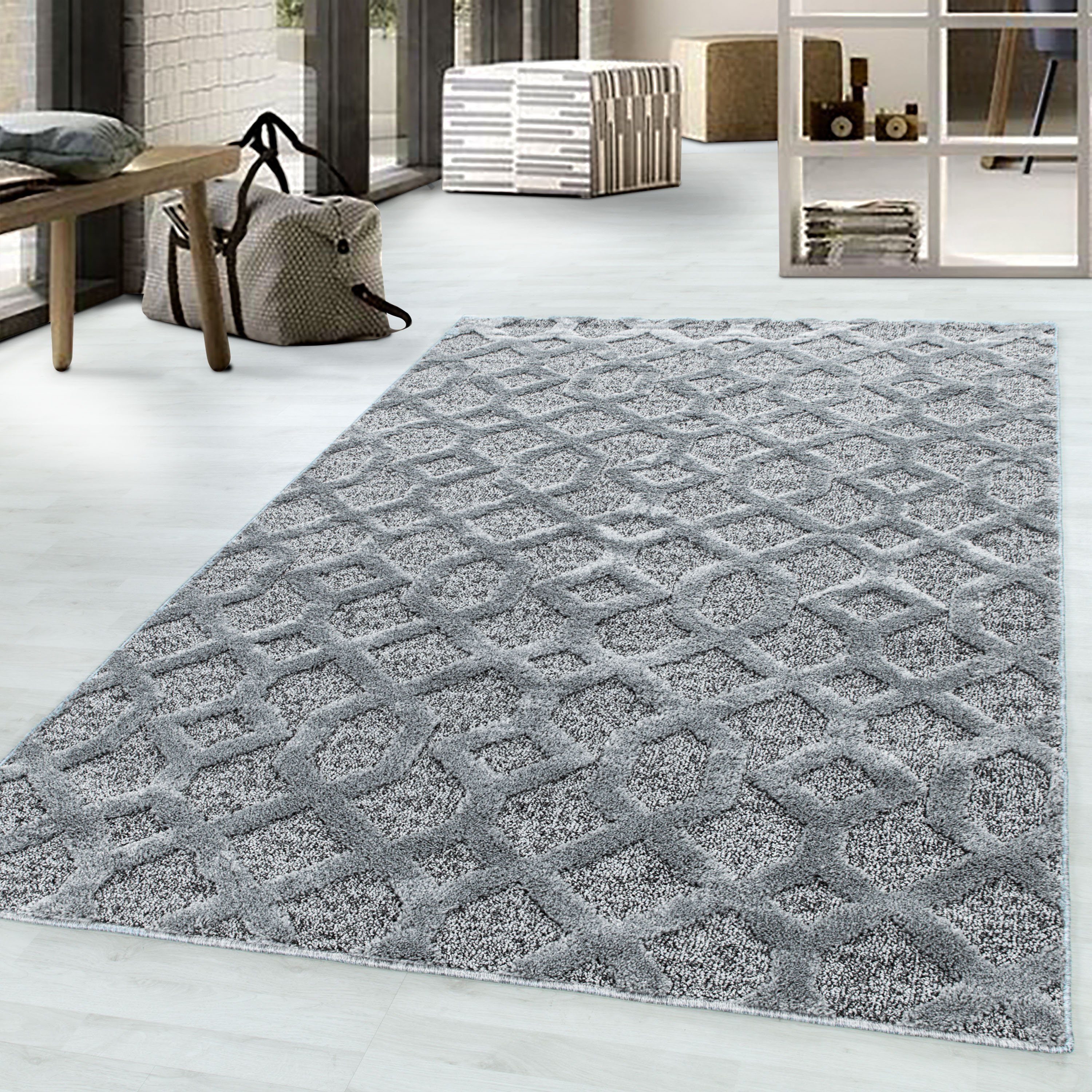 Ayyildiz Teppiche Teppich PISA 4702, auch als Läufer und Rund, rechteckig, Höhe: 20 mm, Hoch Tief Struktur, Pflegeleicht, Wohnzimmer, Schlafzimmer
