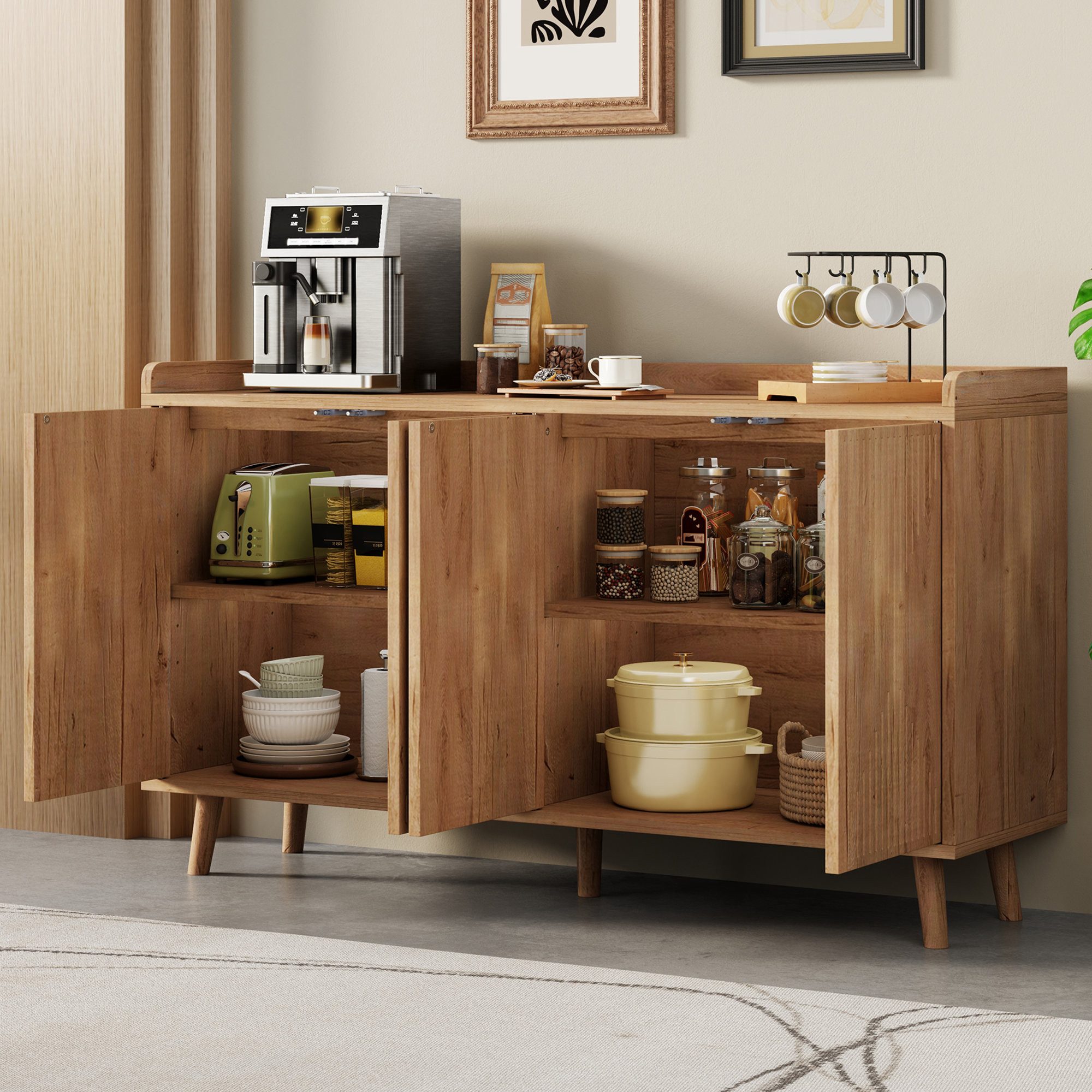 Odikalo Sideboard Mehrzweckschrank Küchenschrank mit Türen verstellbaren Einlegeböden (Küchenschrank, Sideboard mit 4 Türen und verstellbaren Einlegeböden, Aufbewahrungsschrank für Esszimmer und Wohnzimmer, 140 x 40 x 84 cm)
