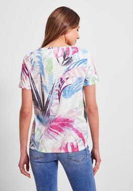 Cecil T-Shirt Cecil Blätterprint Shirt in Burn Out Vanilla White (1-tlg) Knotendetail