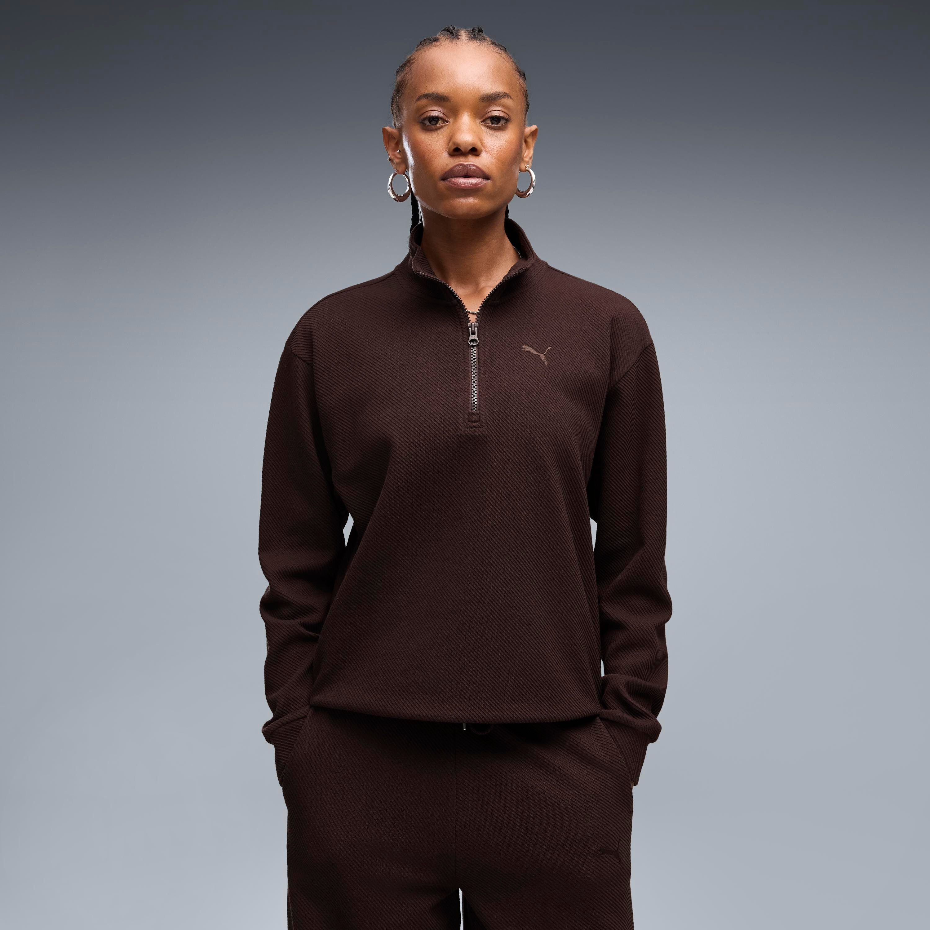 PUMA Langarmshirt ESS ELEVATED STANDARD HALF-ZIP mit sportlichem Stil, unifarbenes Design, ohne Kapuze, normale Länge