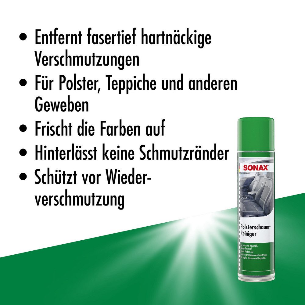 detailmate Polsterreinigungsset - SONAX Polsterschaum Reiniger + Bürste + Tuch Polsterreiniger (3-St. Schaumreiniger - Polsterbürste - Mikrofasertuch)