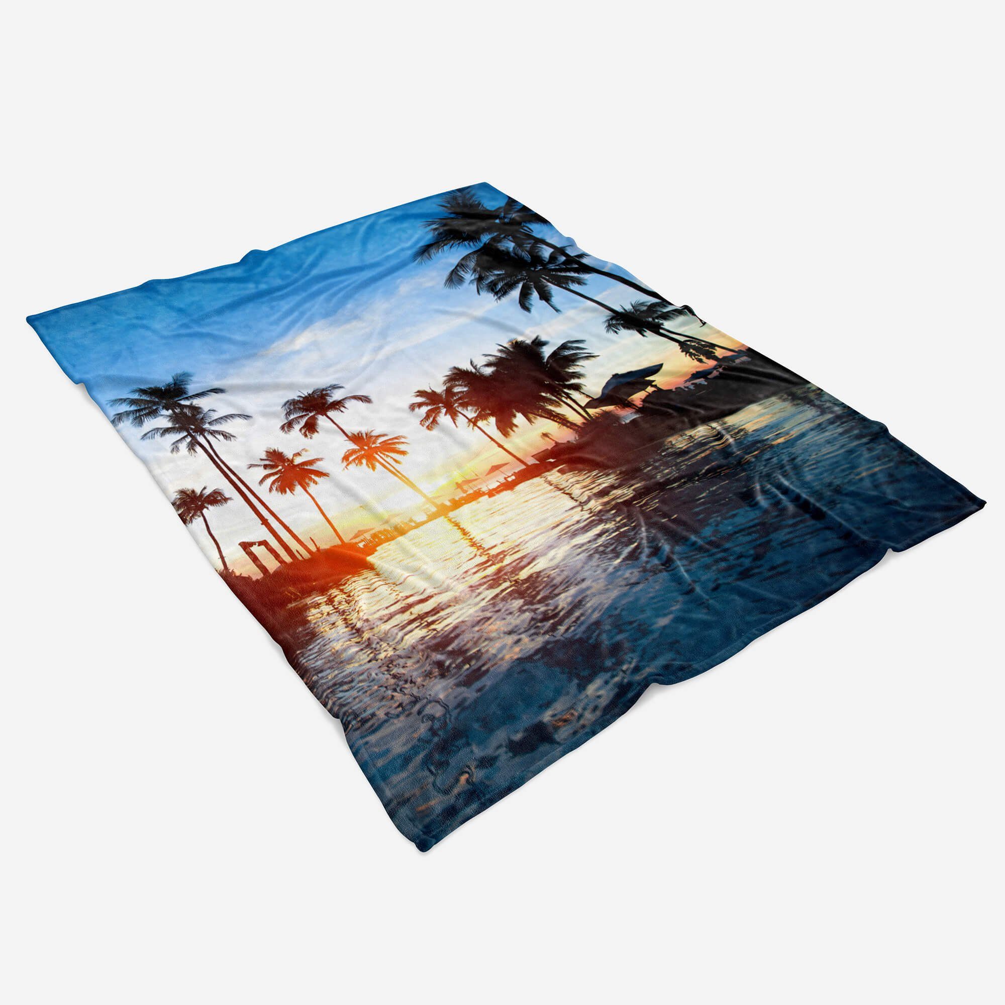 Sinus Art (1-St), Handtücher Handtuch Sonne, Baumwolle-Polyester-Mix Handtuch Fotomotiv Strandhandtuch Saunatuch Palmen Kuscheldecke mit Süden