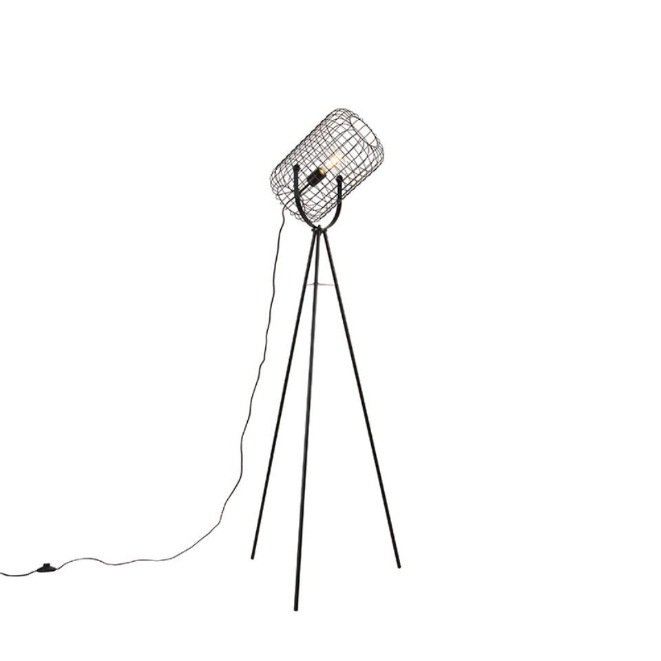 Qazqa Stehlampe Bliss_vefa, ohne Leuchtmittel, Warmweiß, QAZQA Stehlampe, e27, Schwarz, Stahl, Industrie