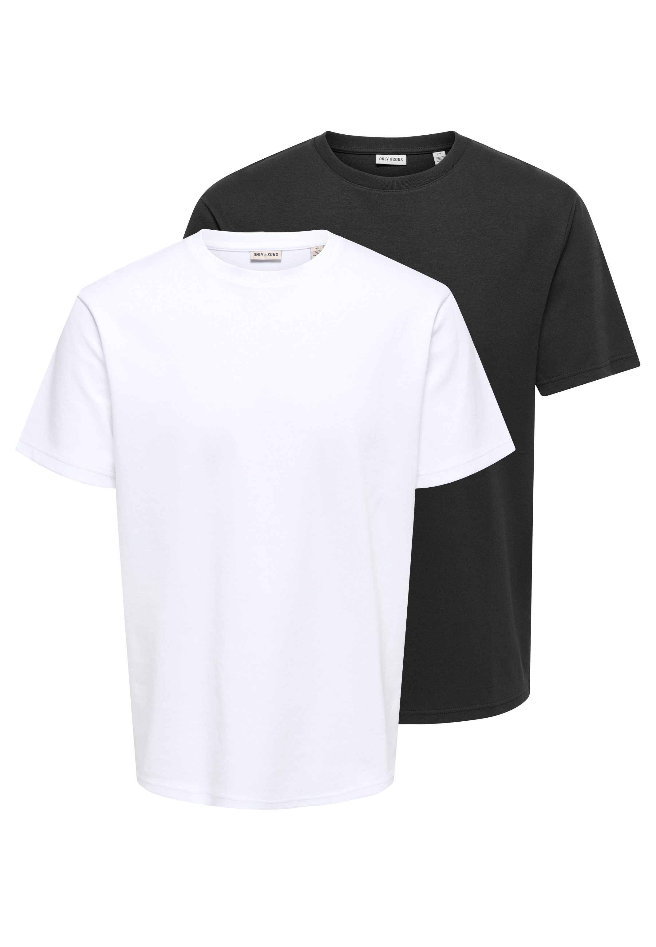 ONLY & SONS T-Shirt 2er Pack Caspian (Spar-Set, 2-tlg) T-Shirt - Baumwolle - Blickdicht - Elastisches Material