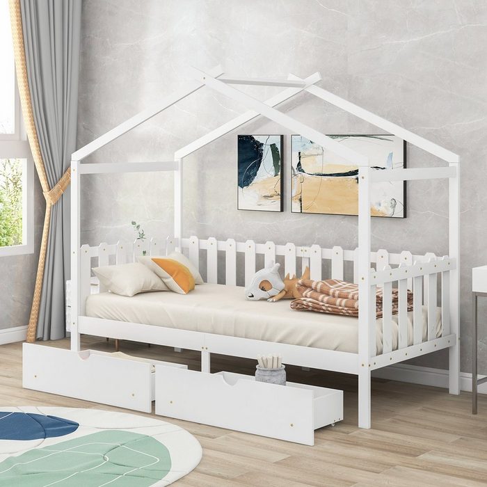 Fangqi Kinderbett 90 x 200 cm großes Kindereinzelbett mit Doppelschubladen Bett mit Doppelschublade