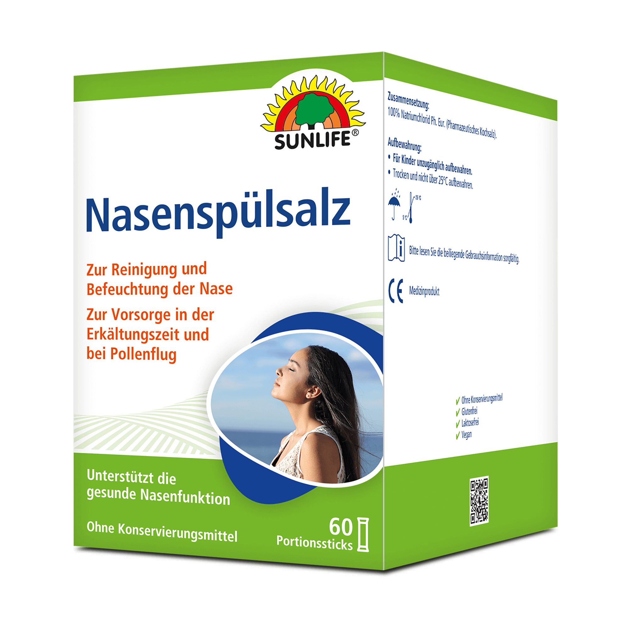 SUNLIFE Nasendusche SUNLIFE® Nasenspülsalz 60 Stk zur Nasenreinigung bei Schnupfen