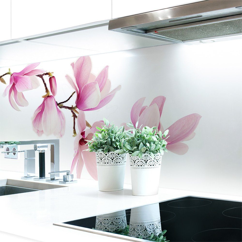 DRUCK-EXPERT Küchenrückwand Küchenrückwand selbstklebend Premium Magnolien 0,4 mm Zweig Hart-PVC