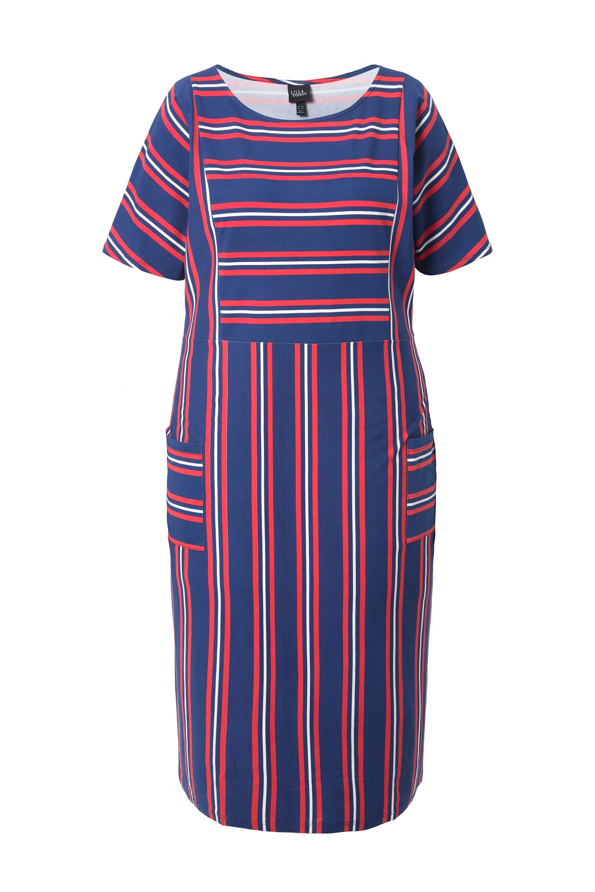Ulla Popken Midikleid Jersey-Midikleid Streifen Rundhals Halbarm Taschen