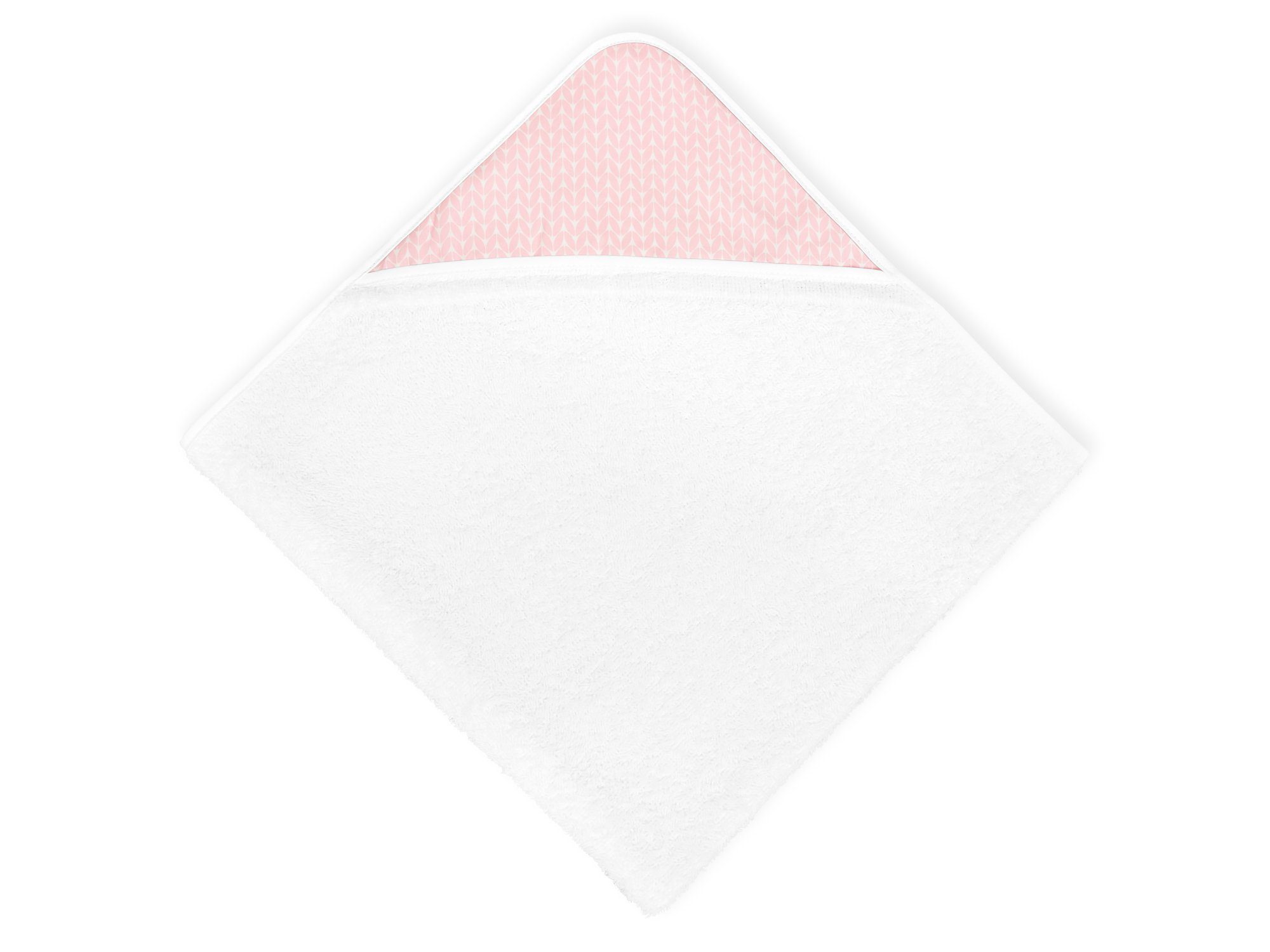 KraftKids Kapuzenhandtuch Frottee, mit 100% weiches auf extra Blätter Baumwolle, Weiß, und kleine dickes rosa Schrägband eingefasst