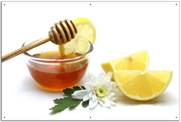 Wallario Sichtschutzzaunmatten Honig mit Honglöffel und Zitronen
