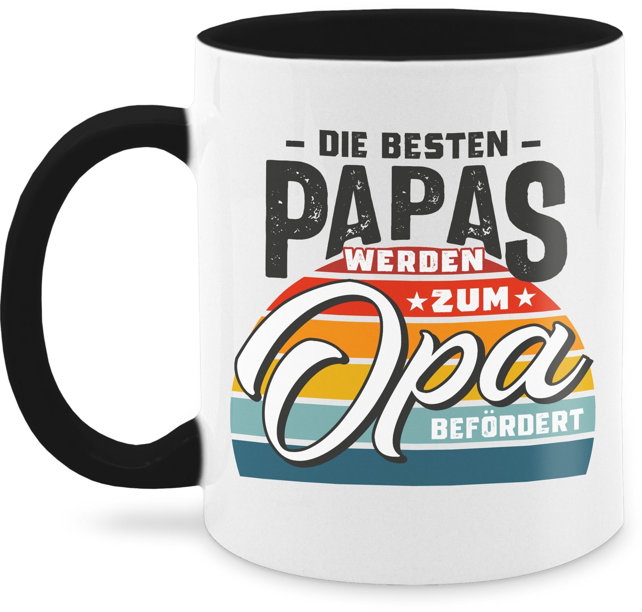 Shirtracer Tasse Die besten Papas werden zum Opa befördert Retro Grau, Keramik, Opa Großvater 1 Schwarz