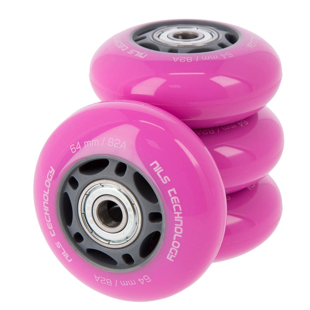 NILS EXTREME Inlineskates-Rolle Ersatzrollen Skaterollen Rollensatz (Spar-Set, 4 St), 64 mm, Härte 82A, ABEC-7-Lager, 4 Rollen