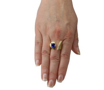 SKIELKA DESIGNSCHMUCK Goldring Tansanit Ring "Drop" 3,45 ct. mit Diamanten (Gelbgold 585), hochwertige Goldschmiedearbeit aus Deutschland