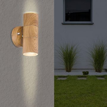 etc-shop Außen-Wandleuchte, Leuchtmittel nicht inklusive, Wandleuchte Aussen Edelstahl Holzoptik Außenlampe Balkon