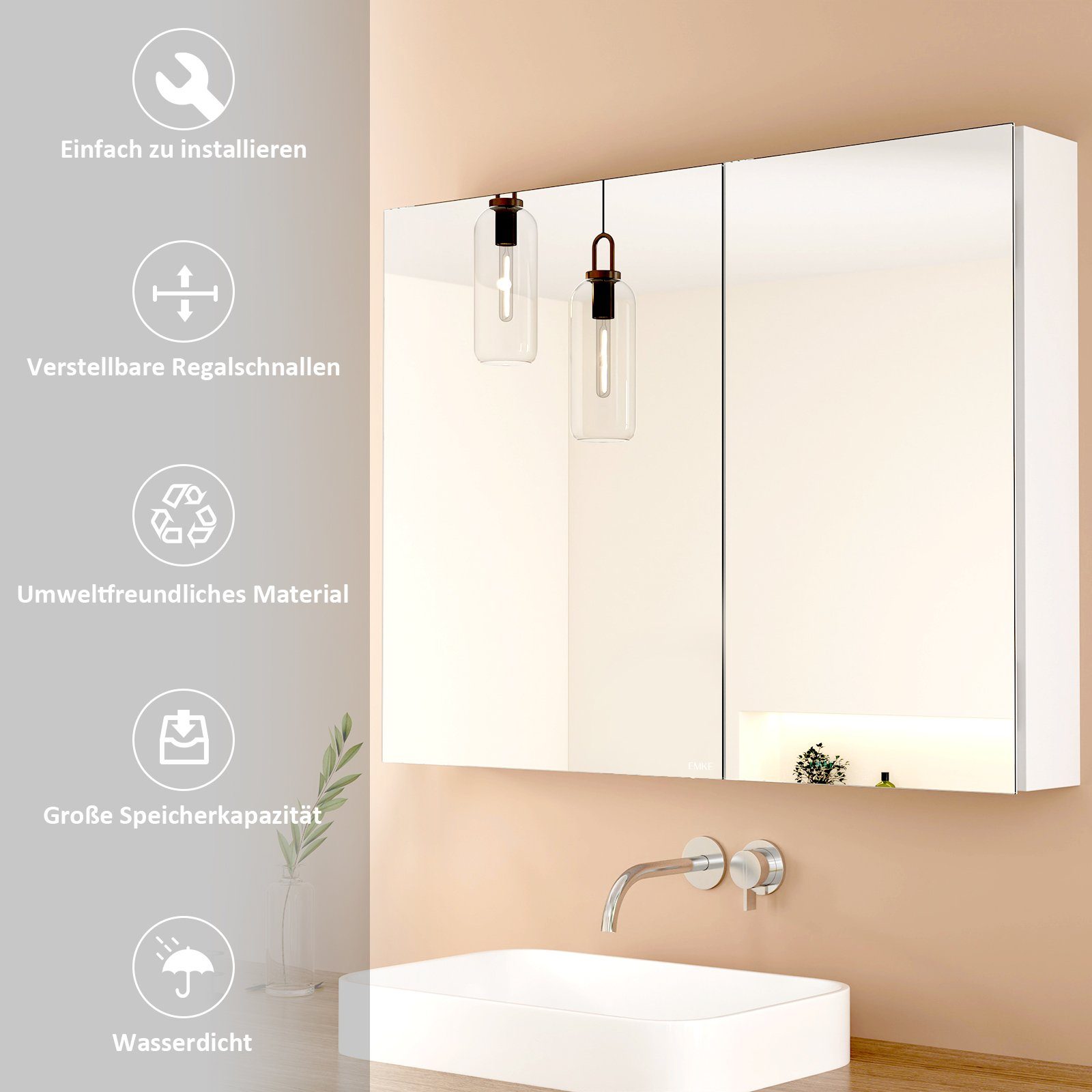 EMKE Spiegelschrank 75×65 /85×65cm 2-türig Badspiegelschrank günstig online kaufen