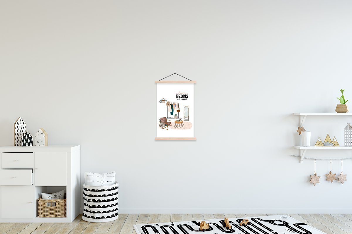 Sprüche - Textilposter Zitate, Magnetisch zu Bilderleiste, für Wohnzimmer, MuchoWow (1 St), Poster - beginnt Hause" Liebe Posterleiste,