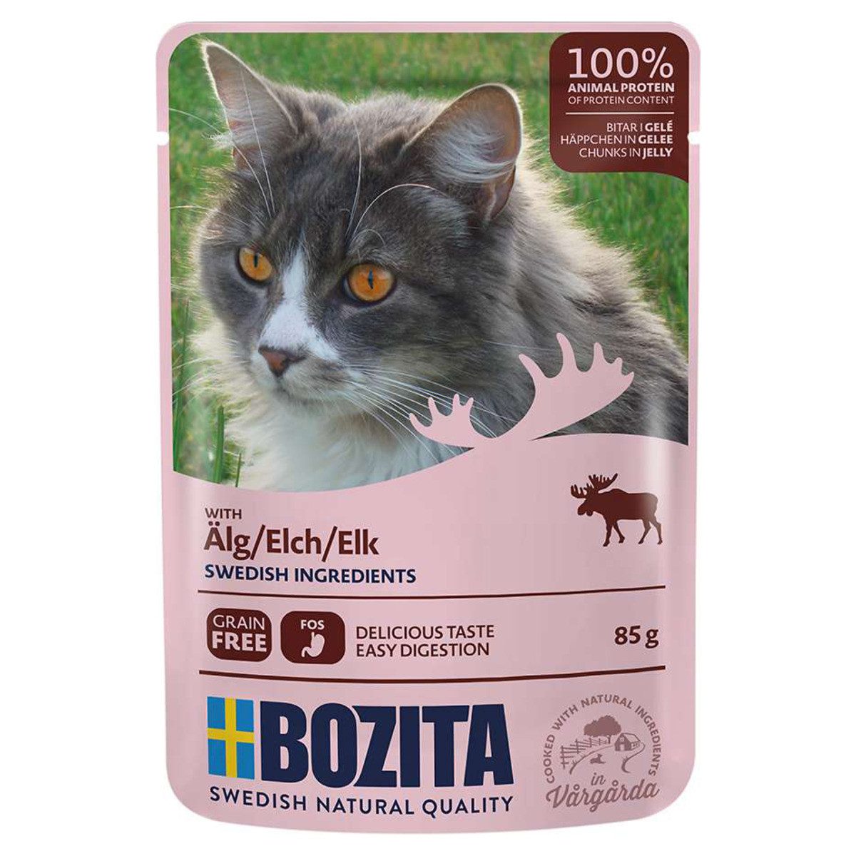 Bozita Häppchen in Gelee mit Elch 85 g - 12 Stück, Nassfutter für: Katze