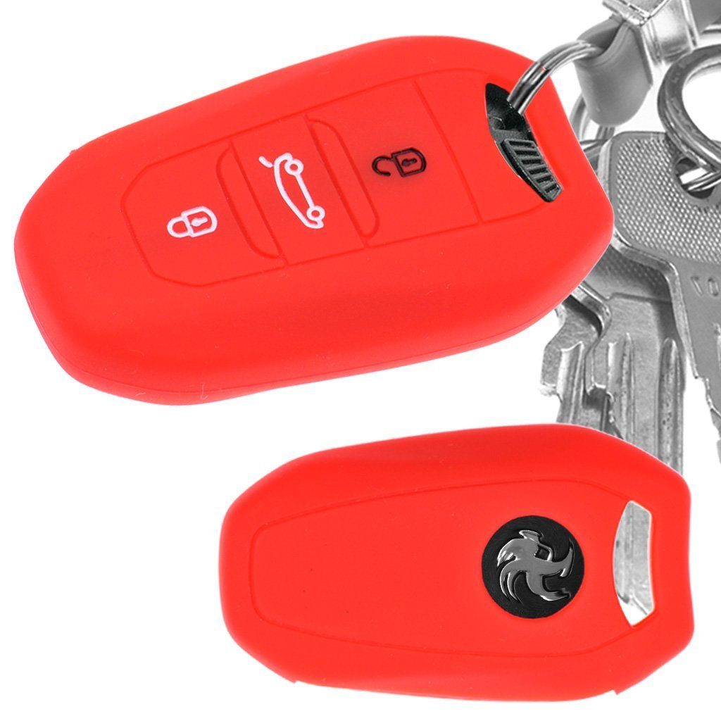 mt-key Schlüsseltasche Autoschlüssel Softcase Silikon Schutzhülle Rot, für Citroen C4 DS4 DS6 DS5 DS7 Peugeot 208 508 2008 4008 KEYLESS