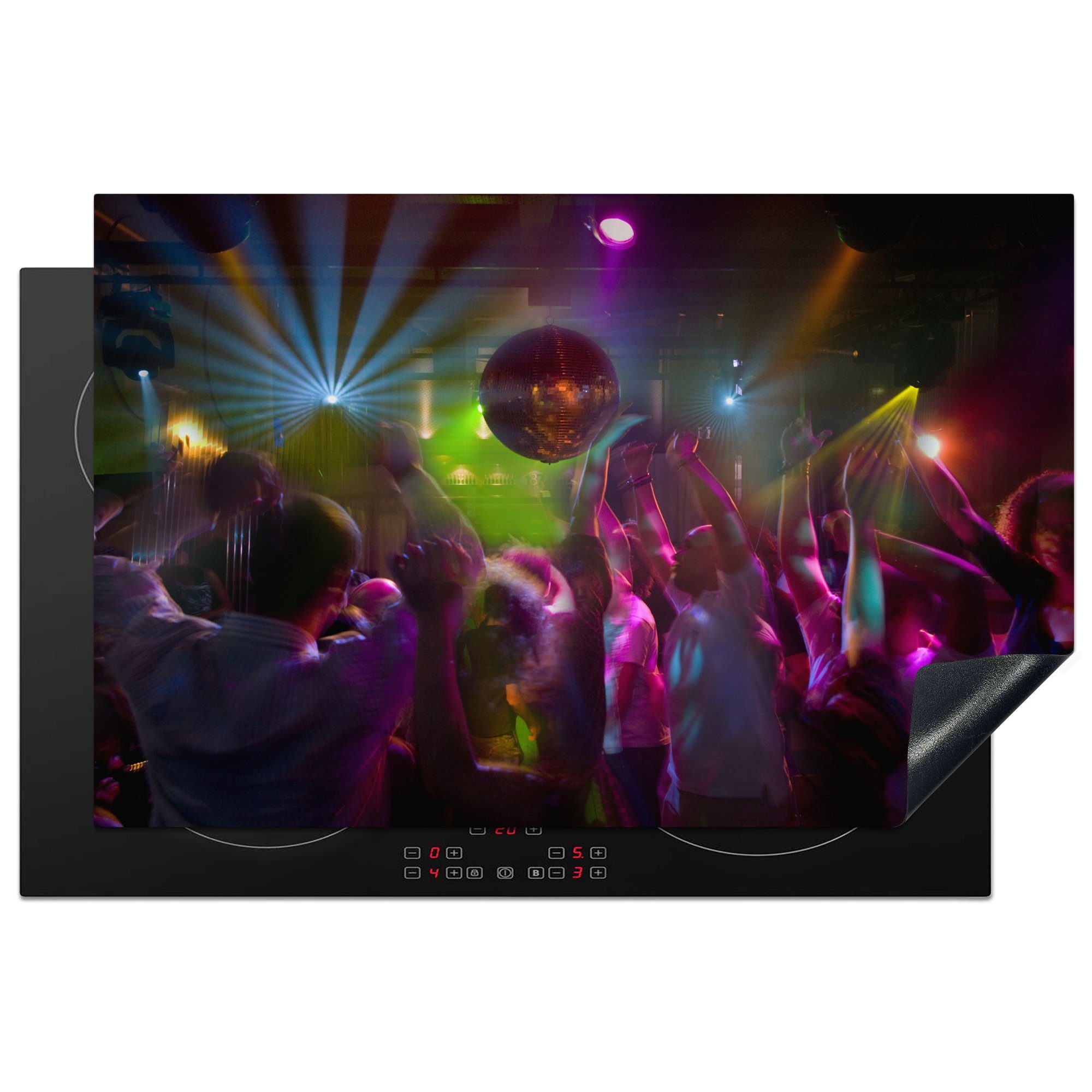 MuchoWow Herdblende-/Abdeckplatte Eine Gruppe von Menschen tanzt in einer Disco, Vinyl, (1 tlg), 81x52 cm, Induktionskochfeld Schutz für die küche, Ceranfeldabdeckung