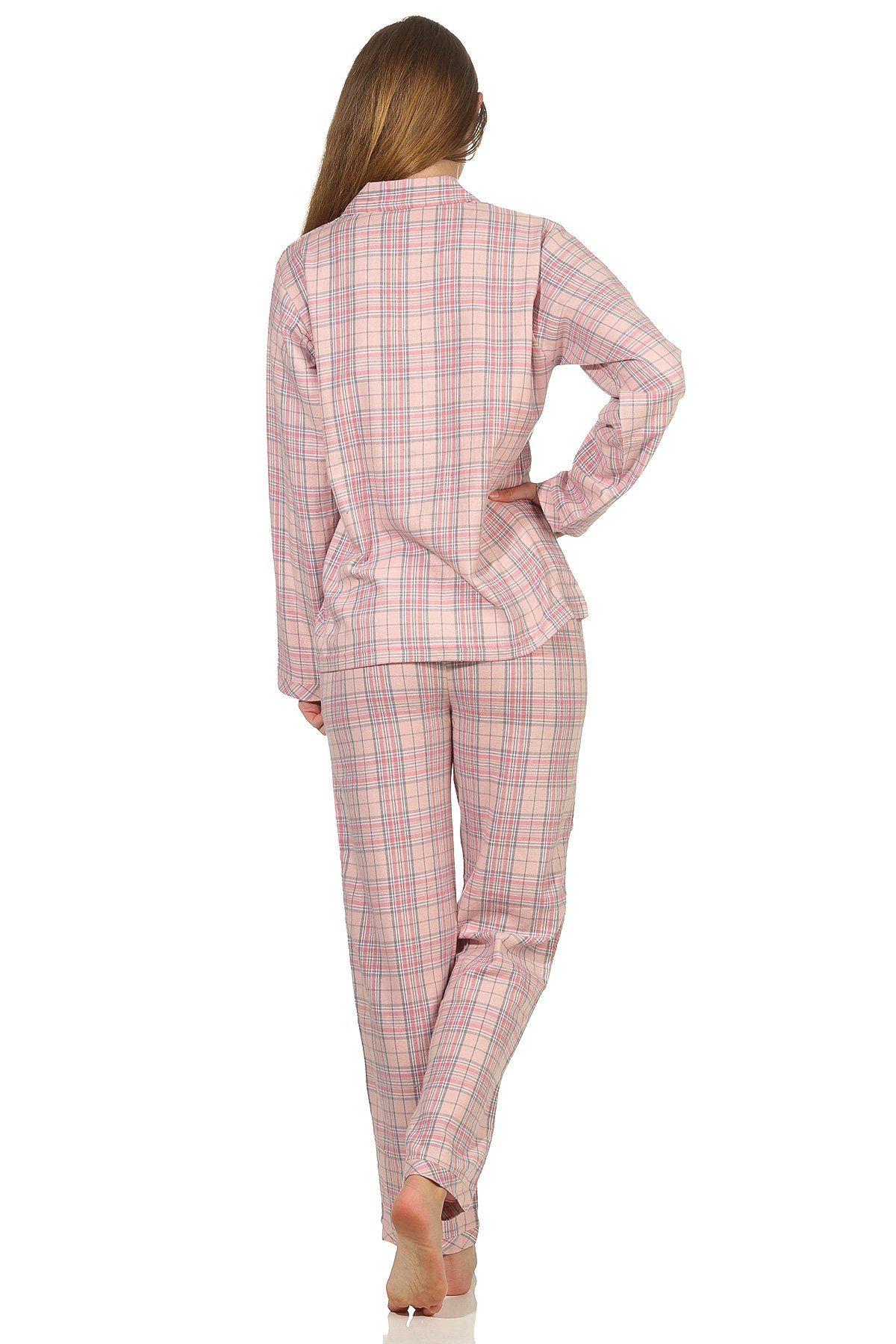Normann Pyjama langarm - 602 15 rosa Flanell kariert 202 Schlafanzug Damen