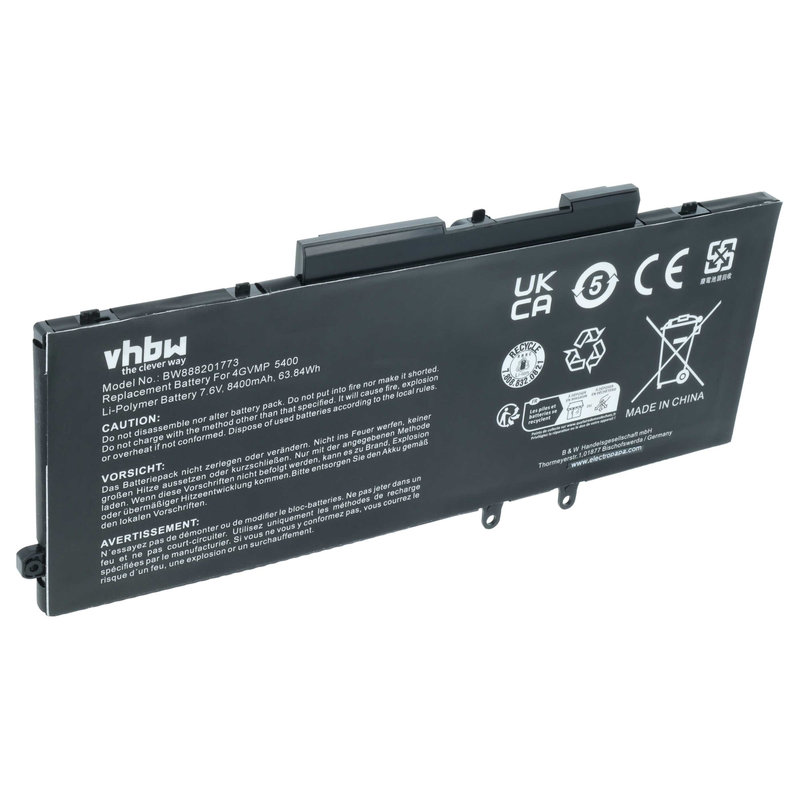 vhbw Akku Ersatz für Dell 09JRYT, 0C5GV2, 0X77XY, 4GVMP, X77XY für Notebook Laptop-Akku Akku Li-Ion 8400 mAh (7,6 V, 1 St), Leistungsfähiger Austausch-Akku für Notebook, Wiederaufladbar, Jede
