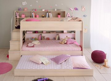 Faizee Möbel Hochbett Kinderbett Bibop +3trg Kleiderschrank+Regale+Leiter+Bettschubkasten (2-St)
