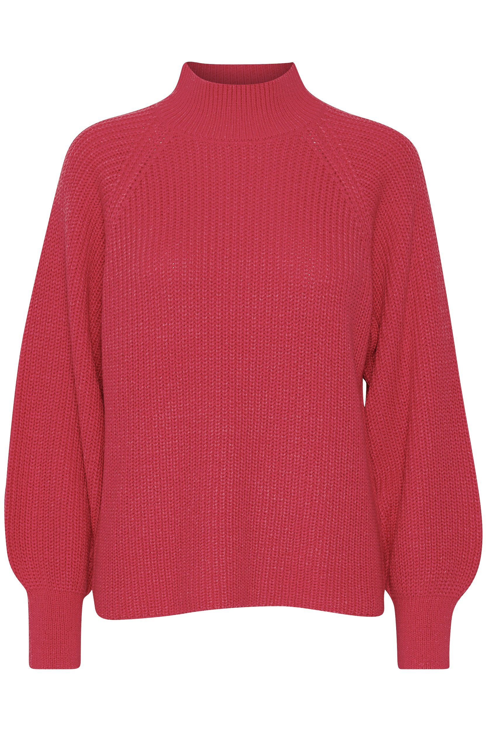 Pullover Sweater b.young Kragen Strickpullover Rot Ballonärmeln mit Grobstrick mit 6692 in