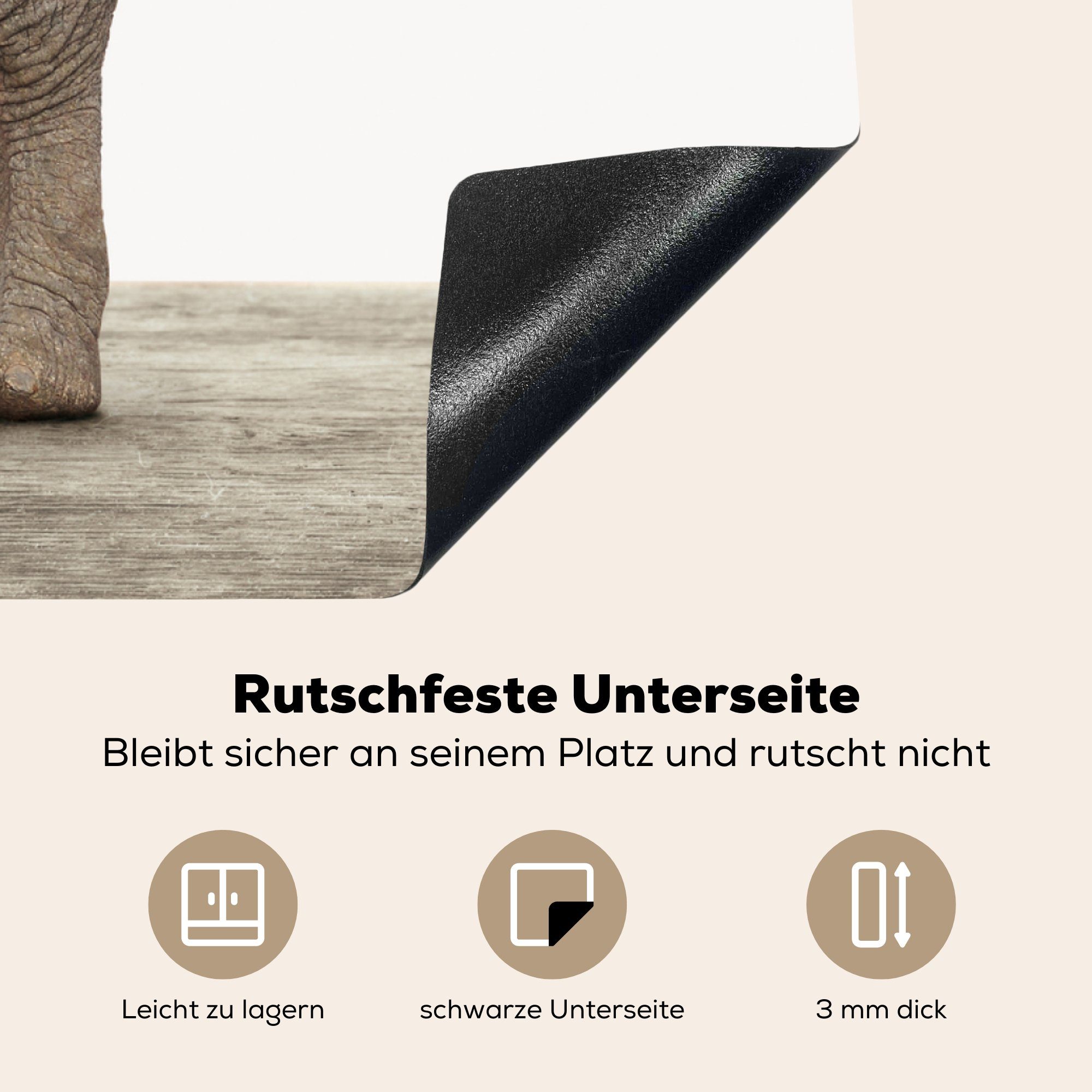 Arbeitsplatte - (1 78x78 Grau Tiere für Herdblende-/Abdeckplatte Vinyl, MuchoWow Elefant, tlg), - Ceranfeldabdeckung, cm, küche