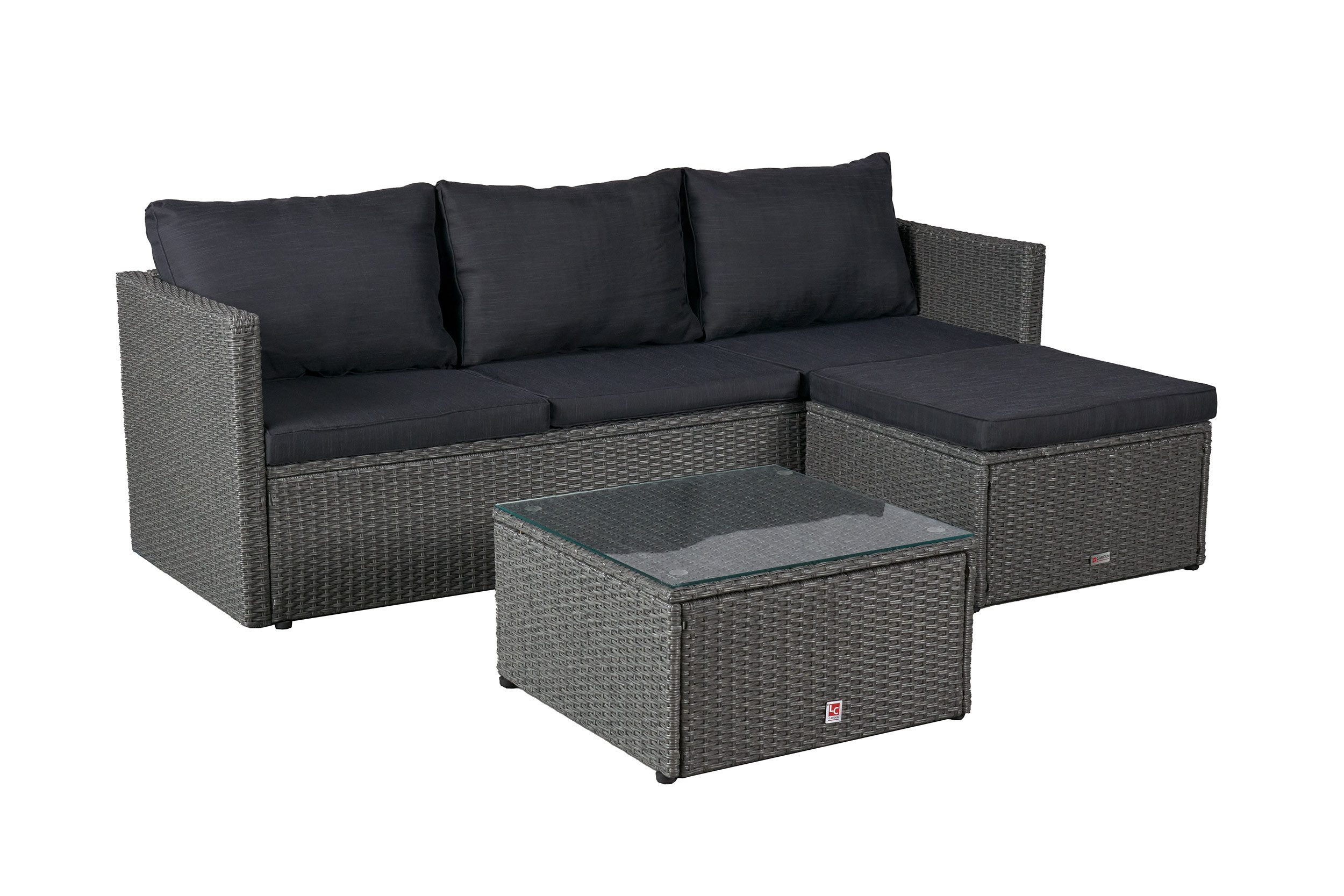 LC Garden Eckbankgruppe »Loungino« Gartenset Lounge mit Tisch + Hocker Gartenlounge Balkonset