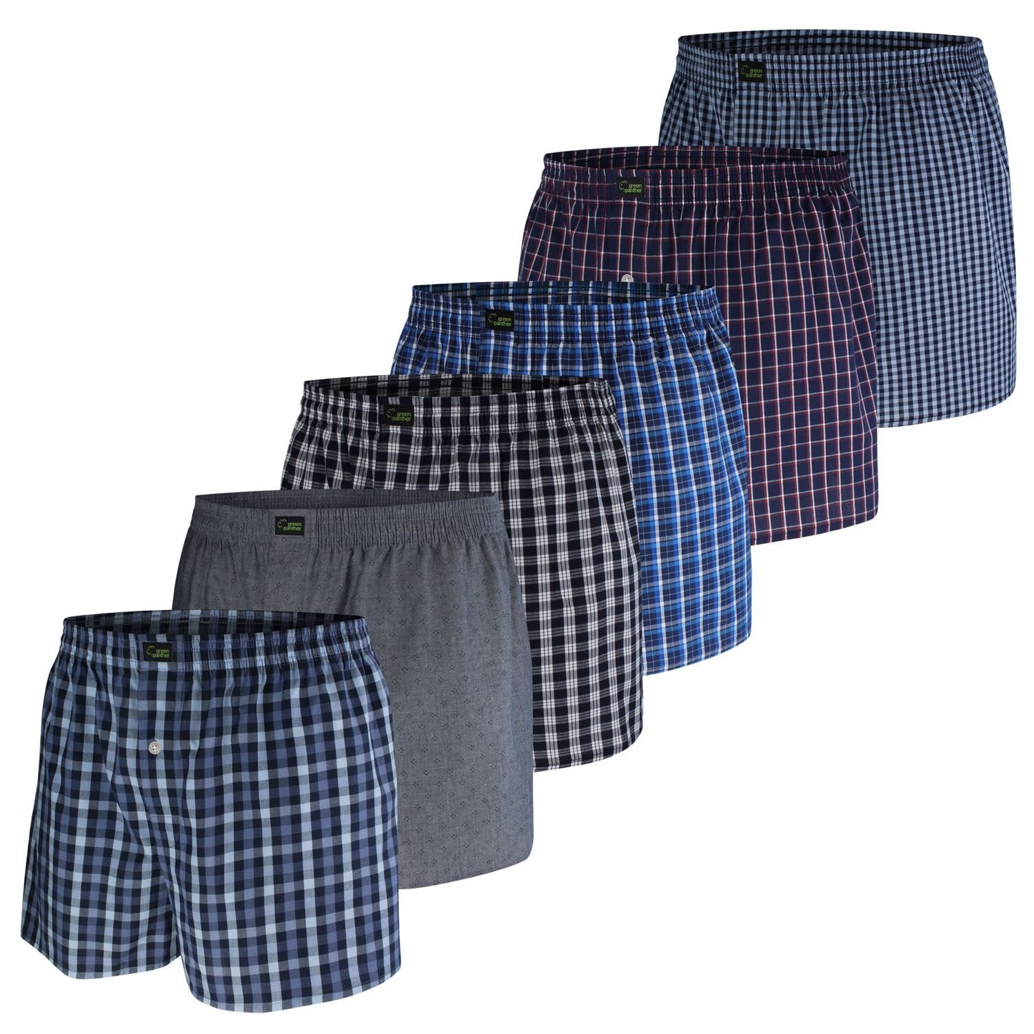 green panther Webboxer (6er Set, 6-St., 6er Set) hautfreundlich und strapazierfähig, kariert im 6er Pack 413 navy-grey-blue