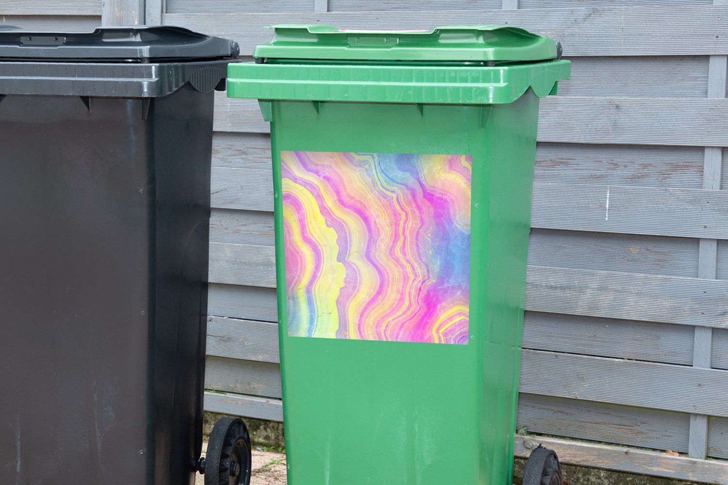 MuchoWow Wandsticker Achat - Neon Sticker, Mülleimer-aufkleber, Regenbogen St), Abfalbehälter Mülltonne, - - Container, (1 Edelsteine