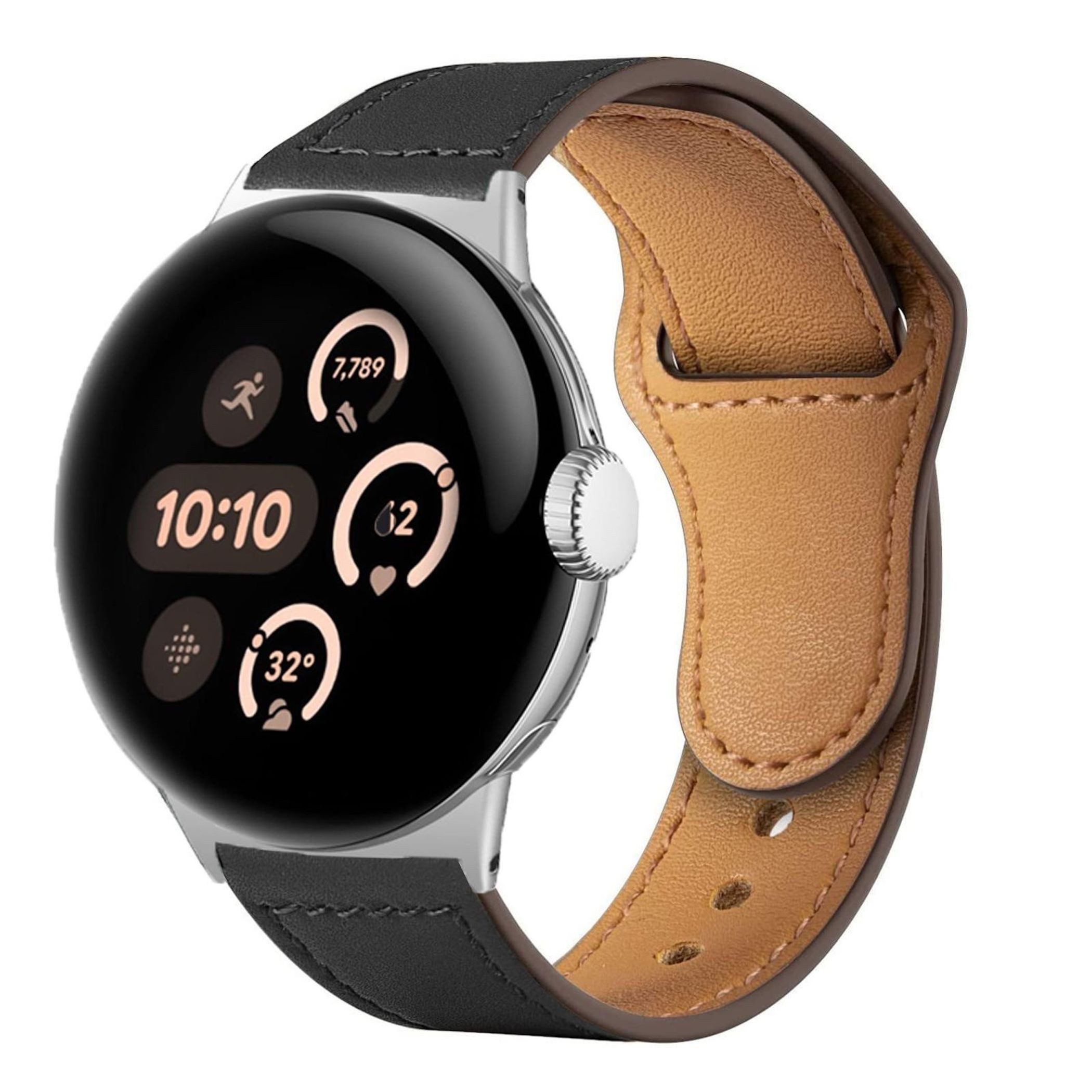 Wigento Smartwatch-Armband Für Google Pixel Watch 4 / 3 45mm Leder Premium Ersatz Armband Schwarz, Echtleder, Edelstahl Schließe
