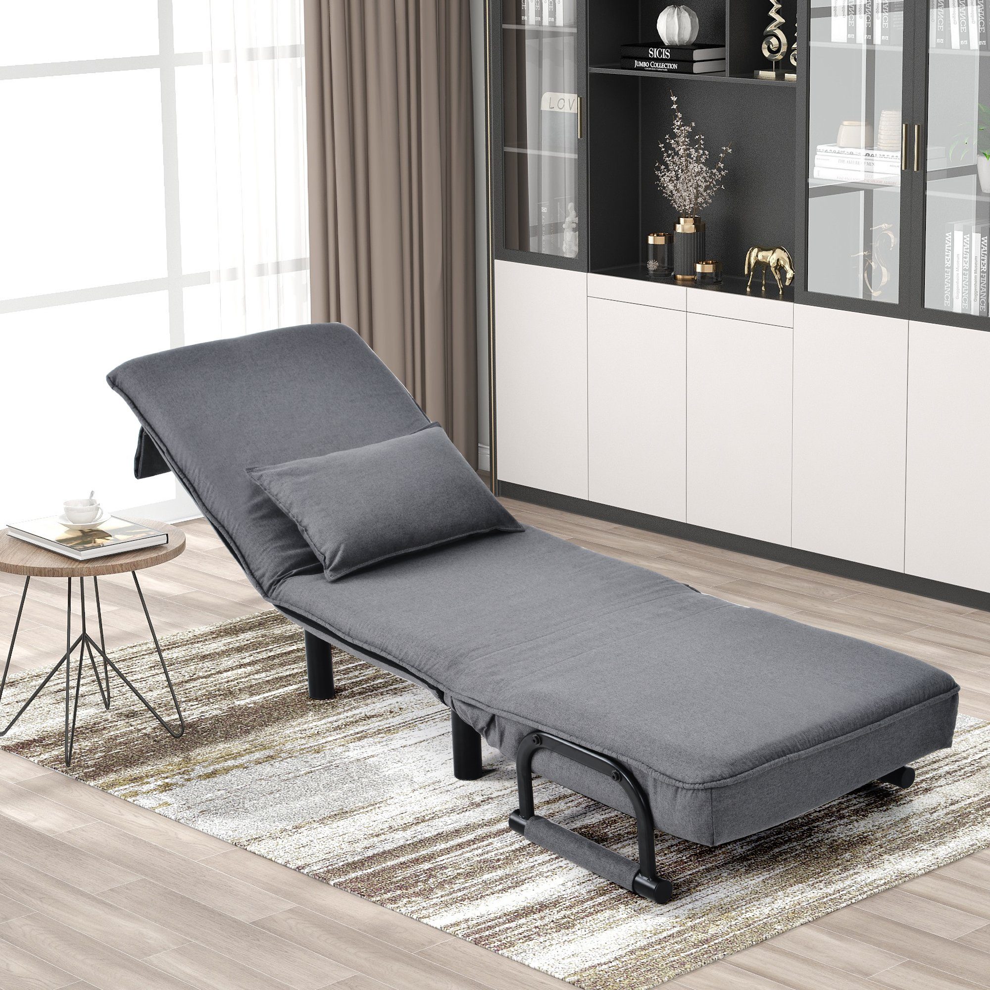 Stuhl Relaxsessel Sessel Positionen Bett Schlafsofa 6 Rückenlehne Couch, Schlafsessel Polsterstuhl mit verstellbare Grau WISHDOR