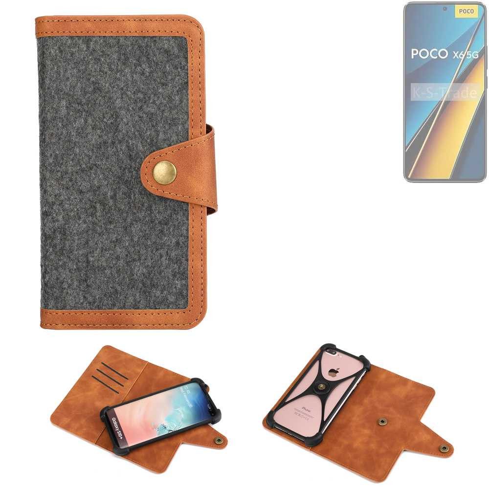 K-S-Trade Handyhülle für POCO X6, Schutzhülle Handyhülle Filz Hülle Kunst-Leder dunkelgrau braun