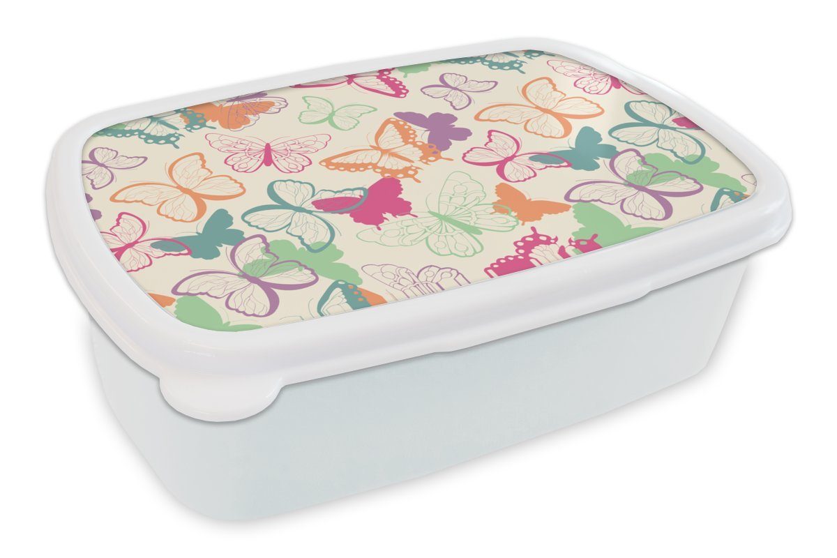 Muster Kinder und Jungs Insekten, (2-tlg), für Mädchen Brotbox Erwachsene, Lunchbox Schmetterlinge und Brotdose, - weiß für - MuchoWow Kunststoff,