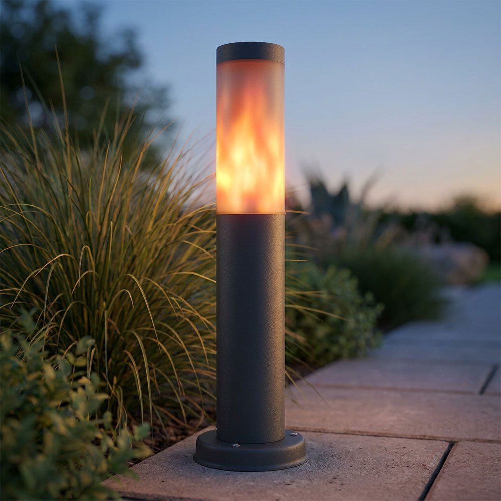 GLOBO LIGHTING LED Pollerleuchte, Leuchtmittel inklusive, Warmweiß, LED Sockelleuchte Außenbereich Wegelampe Feuer-Effekt H 45 cm