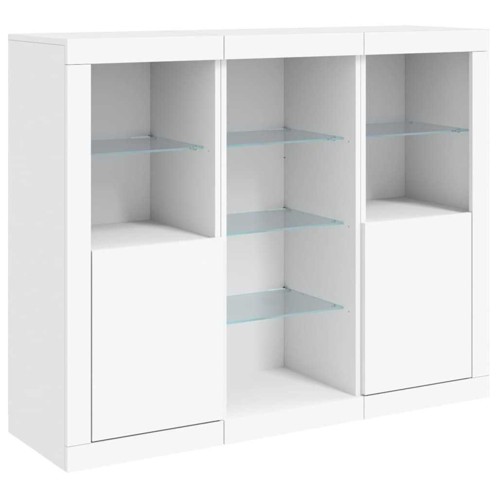 vidaXL Sideboard Sideboards mit LED-Leuchten 3 Stk. Weiß Holzwerkstoff (3 St)