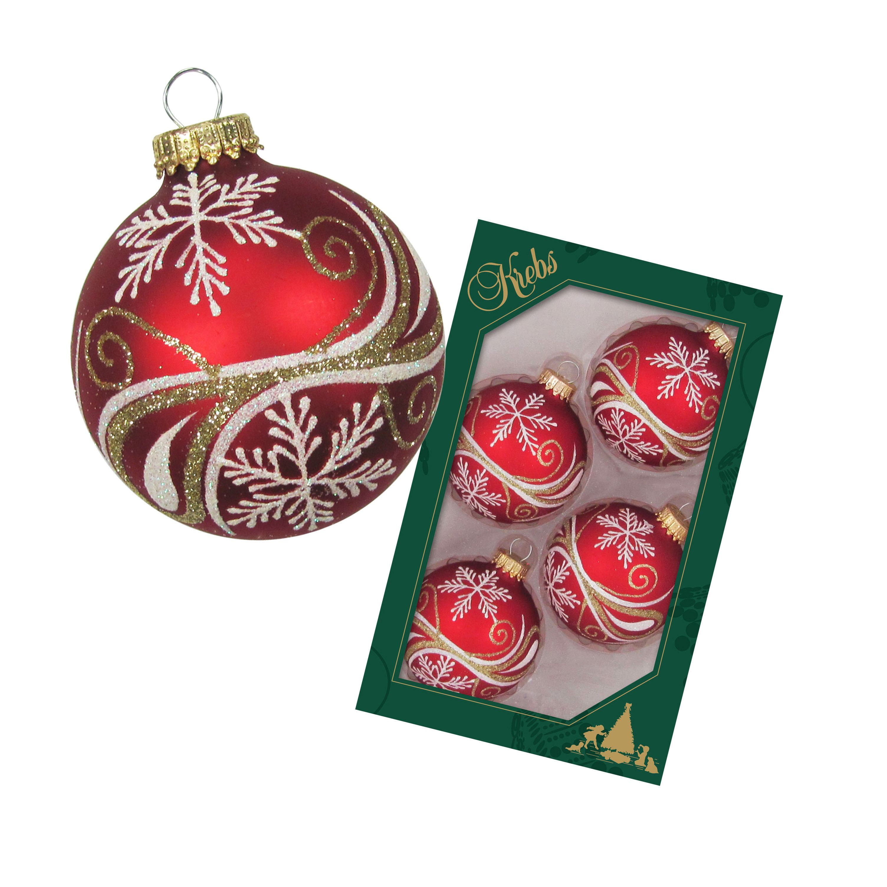 Krebs Glas Lauscha Weihnachtsbaumkugel Weihnachtskugeln Royal-Stil Rot 7cm (4 St), Glas