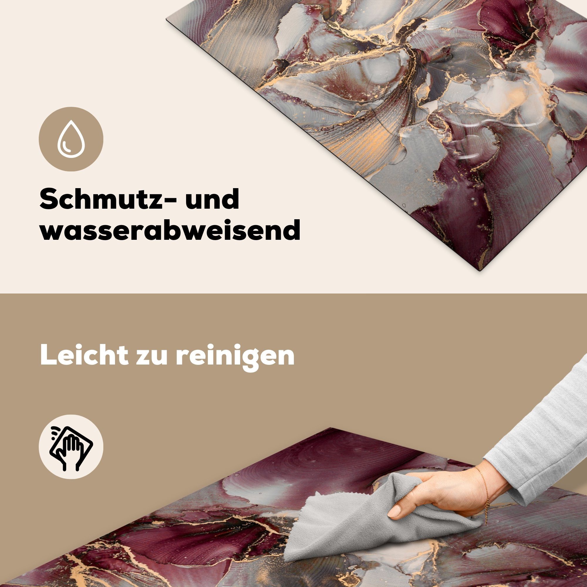 MuchoWow Herdblende-/Abdeckplatte Induktionskochfeld - küche, Marmor Lila, 81x52 Schutz cm, (1 die - Gold für tlg), Vinyl, Ceranfeldabdeckung